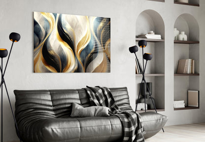 Elegant Gold Swirls on Glass Wall Art
