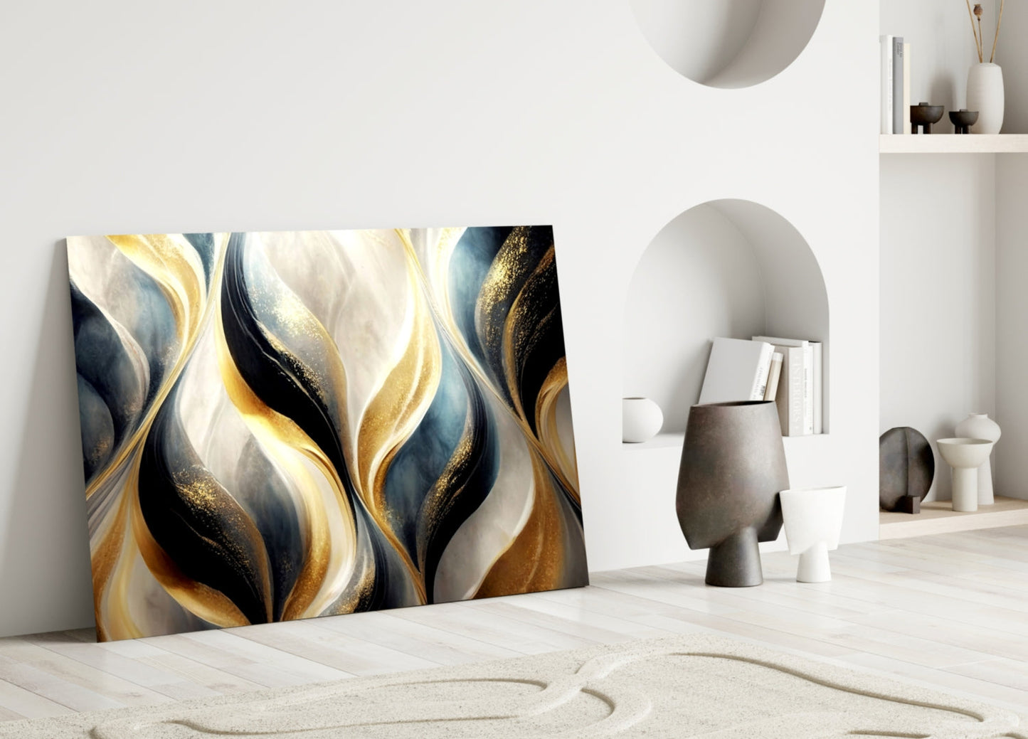 Elegant Gold Swirls on Glass Wall Art