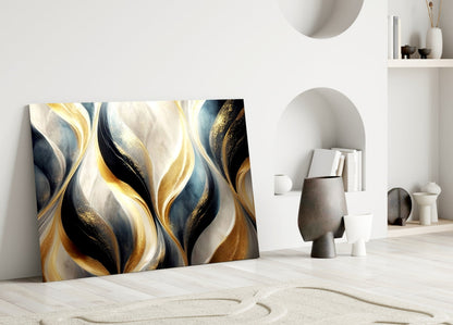 Elegant Gold Swirls on Glass Wall Art