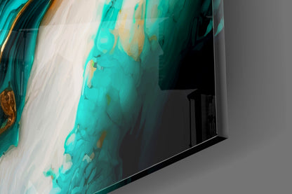 Ethereal Turquoise Gold Splash Glass Wall Art