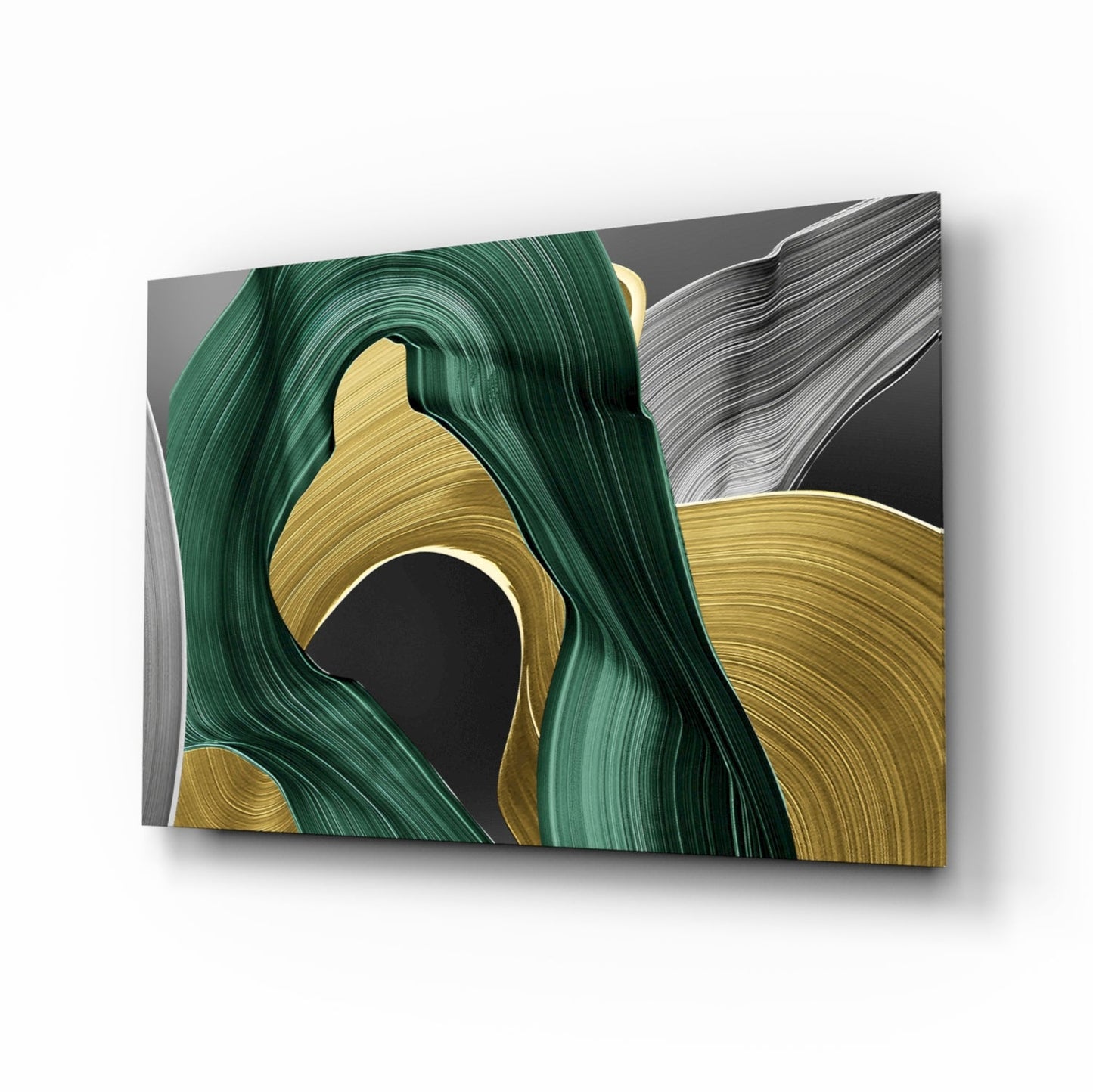 Elegant Swirls in Gold and Green Glass Wall Art