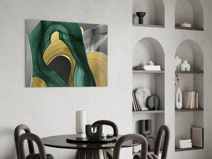 Elegant Swirls in Gold and Green Glass Wall Art