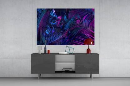 Neon Jungle Leaves Glass Wall Art
