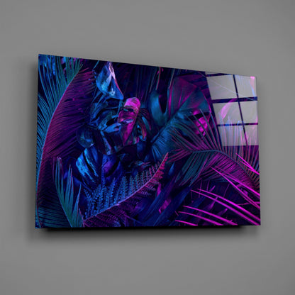Neon Jungle Leaves Glass Wall Art