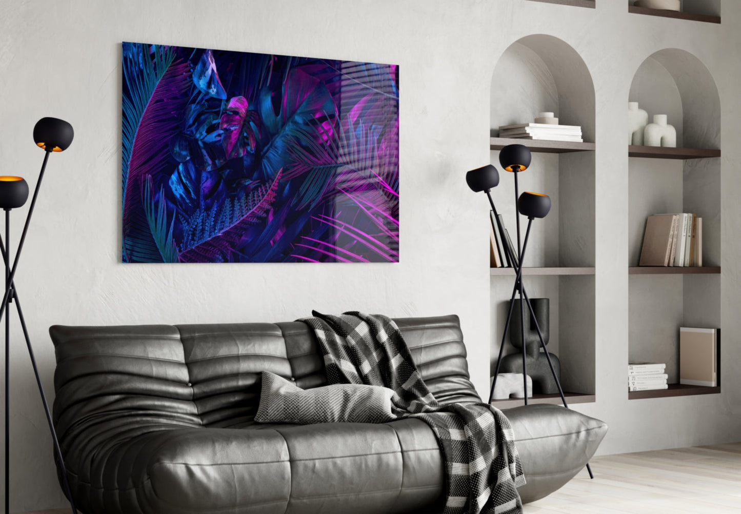 Neon Jungle Leaves Glass Wall Art