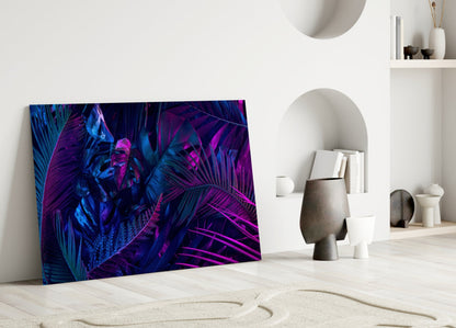 Neon Jungle Leaves Glass Wall Art