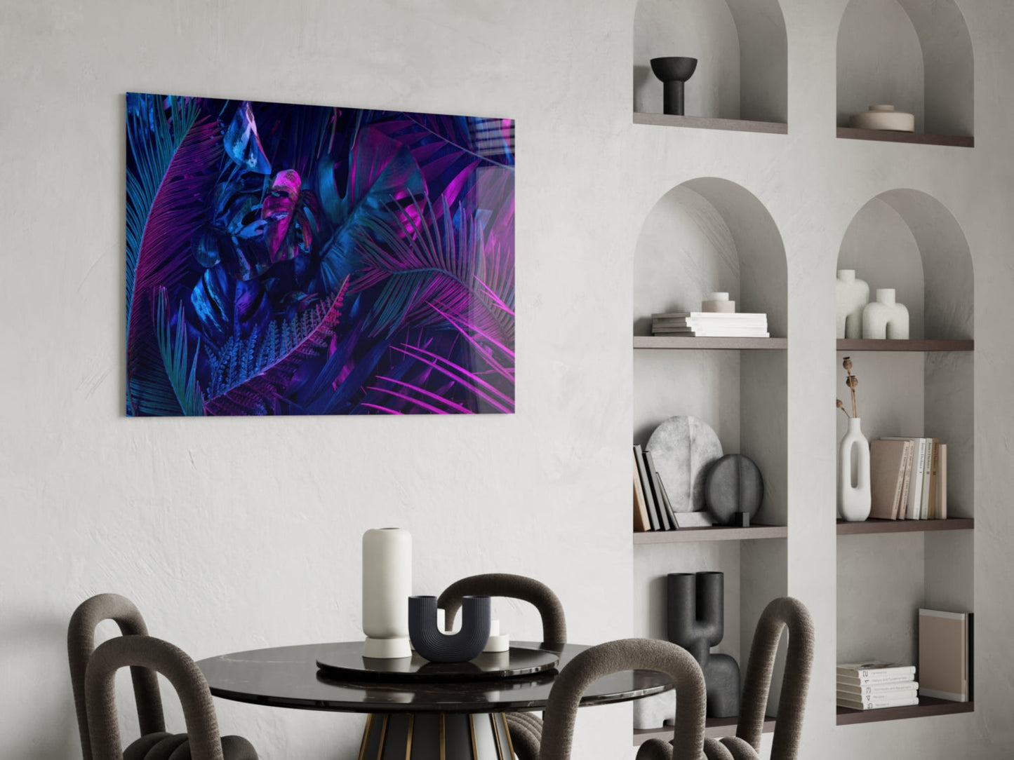 Neon Jungle Leaves Glass Wall Art
