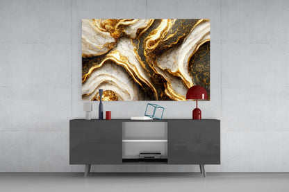 Elegant Gold Veins Marble Glass Wall Art