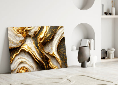 Elegant Gold Veins Marble Glass Wall Art