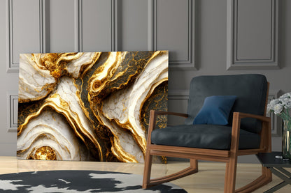 Elegant Gold Veins Marble Glass Wall Art