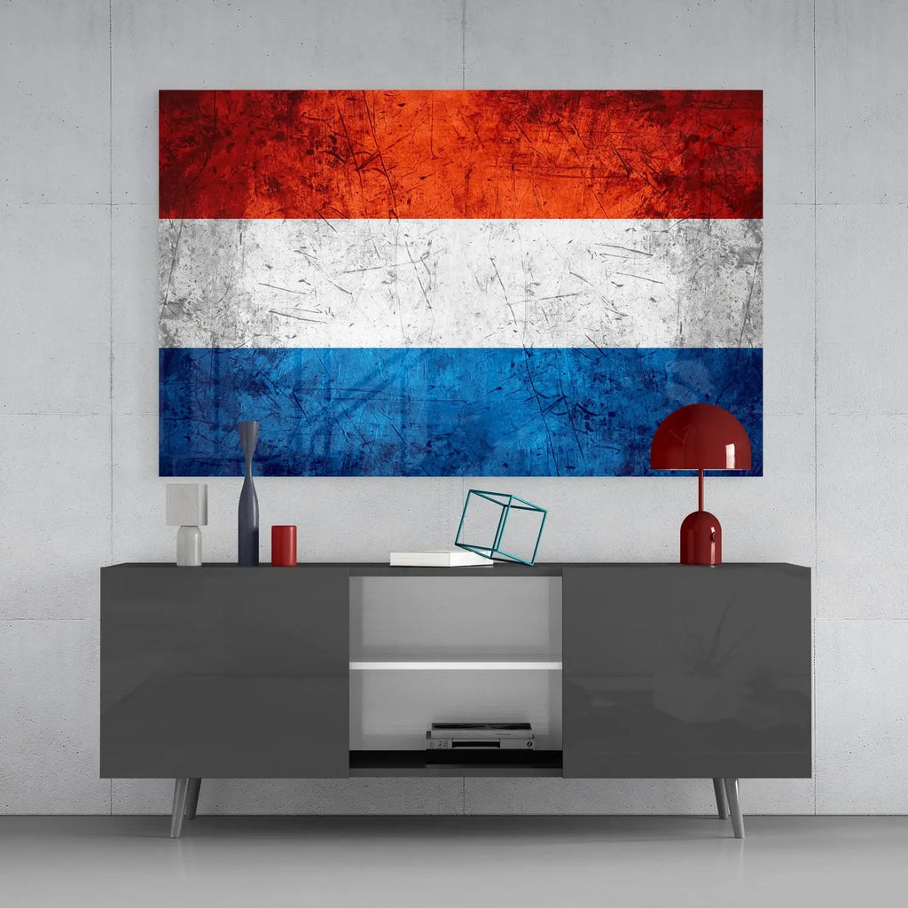 Grunge Dutch Flag Glass Art Canvas in Red White Blue