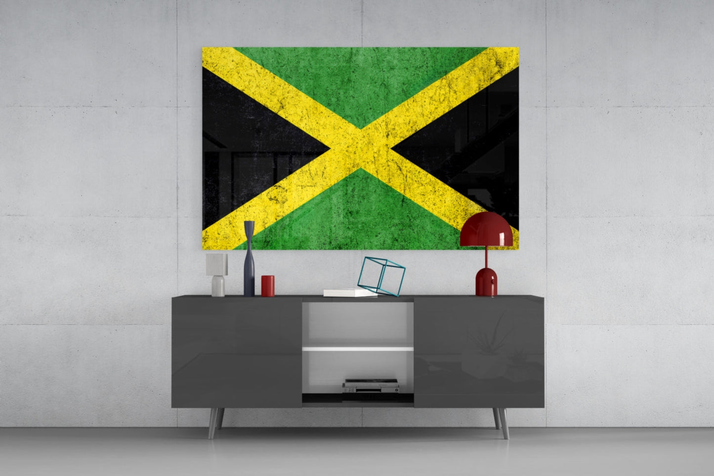 Jamaican Flag Grunge Glass Wall Art