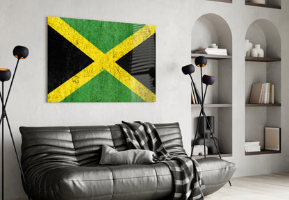 Jamaican Flag Grunge Glass Wall Art