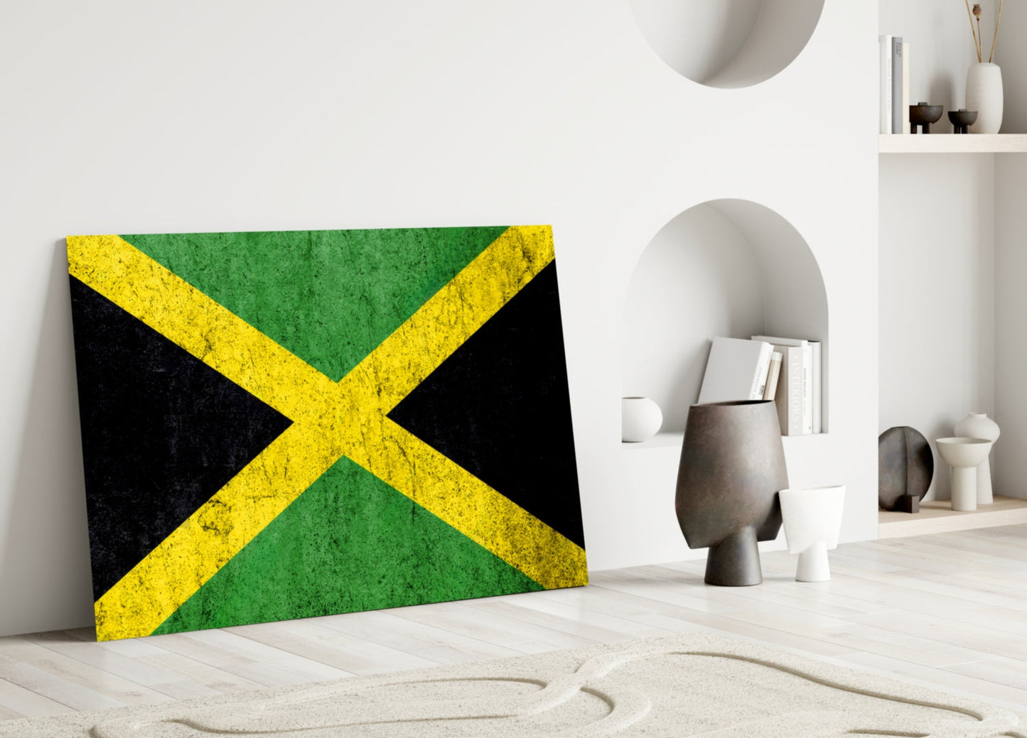 Jamaican Flag Grunge Glass Wall Art