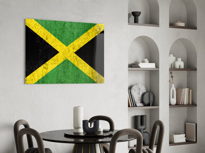 Jamaican Flag Grunge Glass Wall Art