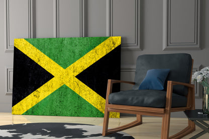 Jamaican Flag Grunge Glass Wall Art
