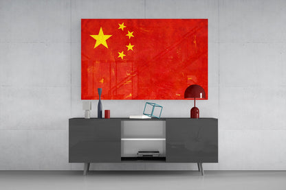 China Flag Grunge Glass Wall Art