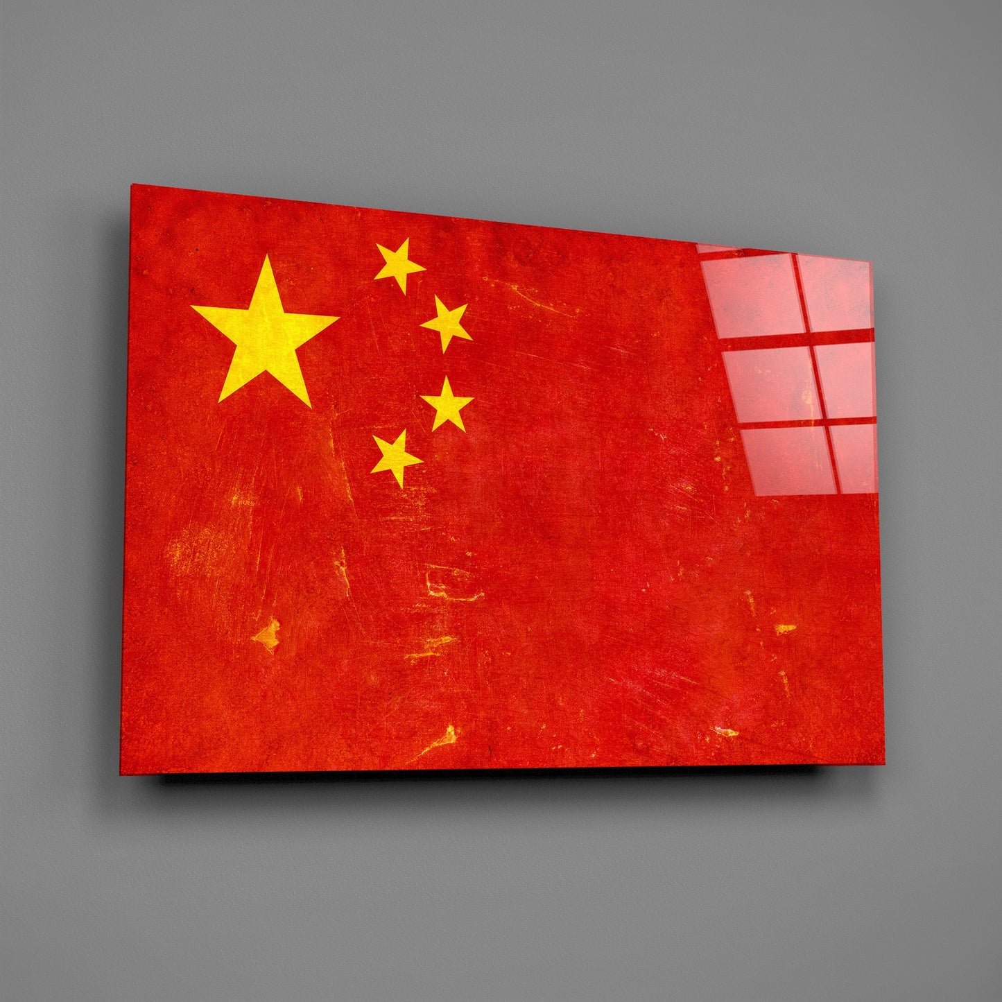 China Flag Grunge Glass Wall Art