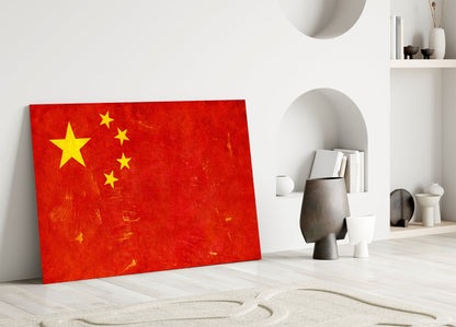 China Flag Grunge Glass Wall Art