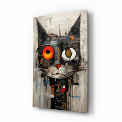 Quirky Mismatched Eye Cat Glass Wall Art