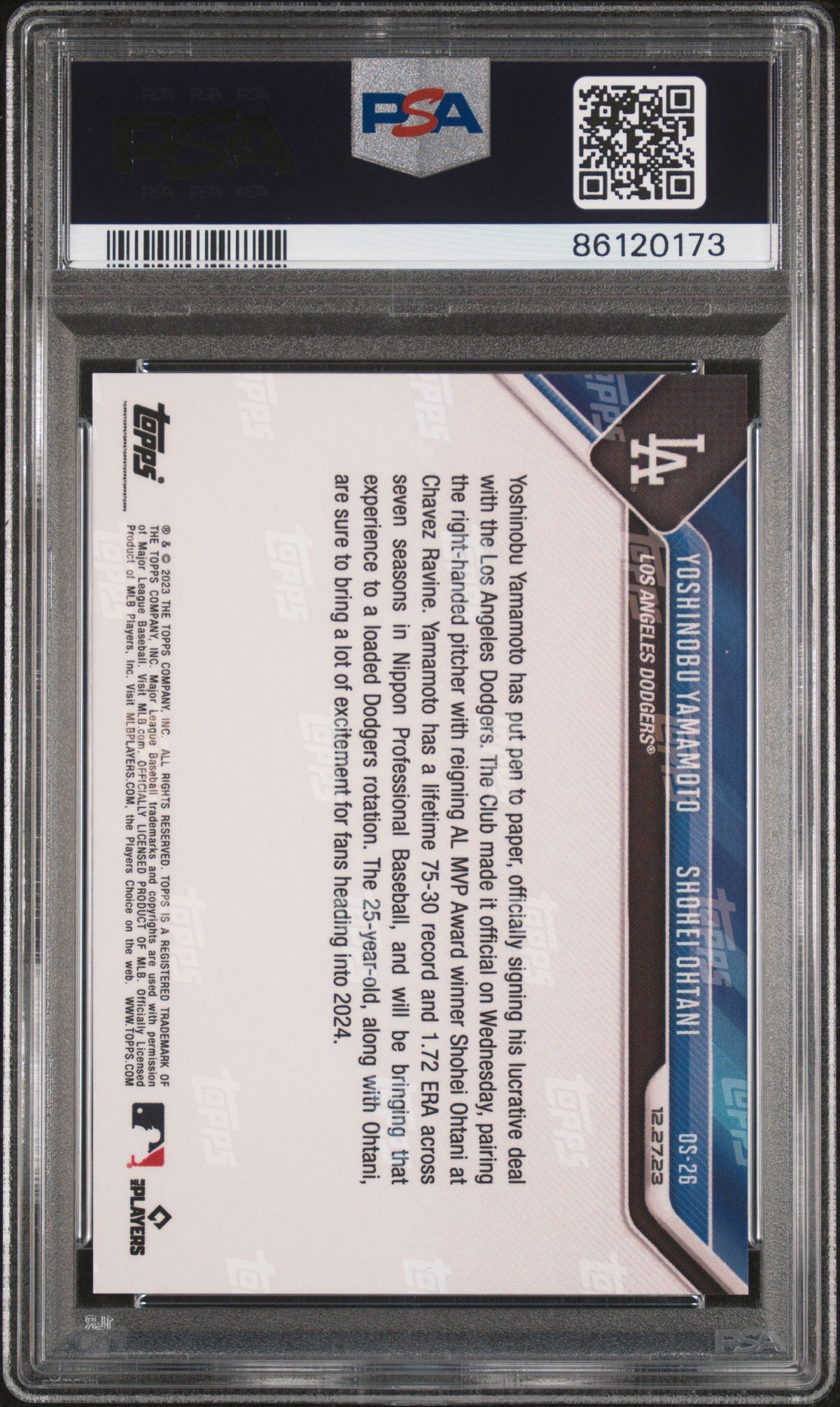 Graded 2023 Topps Now Yoshinobu Yamamoto Shohei Ohtani Offseason Los Angeles Dodgers Rookie RC Baseball Card PSA 10