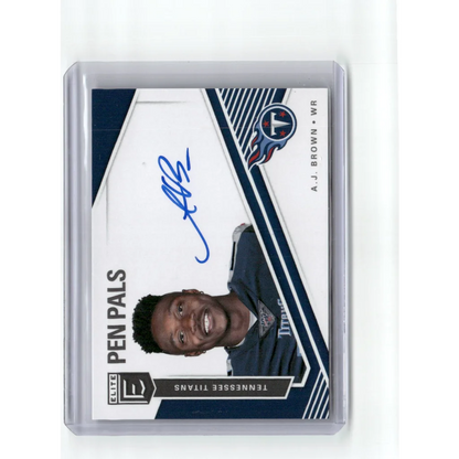 A.J. Brown signed Tennessee Titans football trading card in protective case