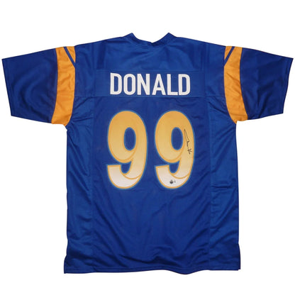 Autographed Los Angeles blue #99 Aaron Donald jersey with gold stripes