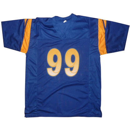 Autographed Los Angeles blue #99 jersey with gold 99 gradient font