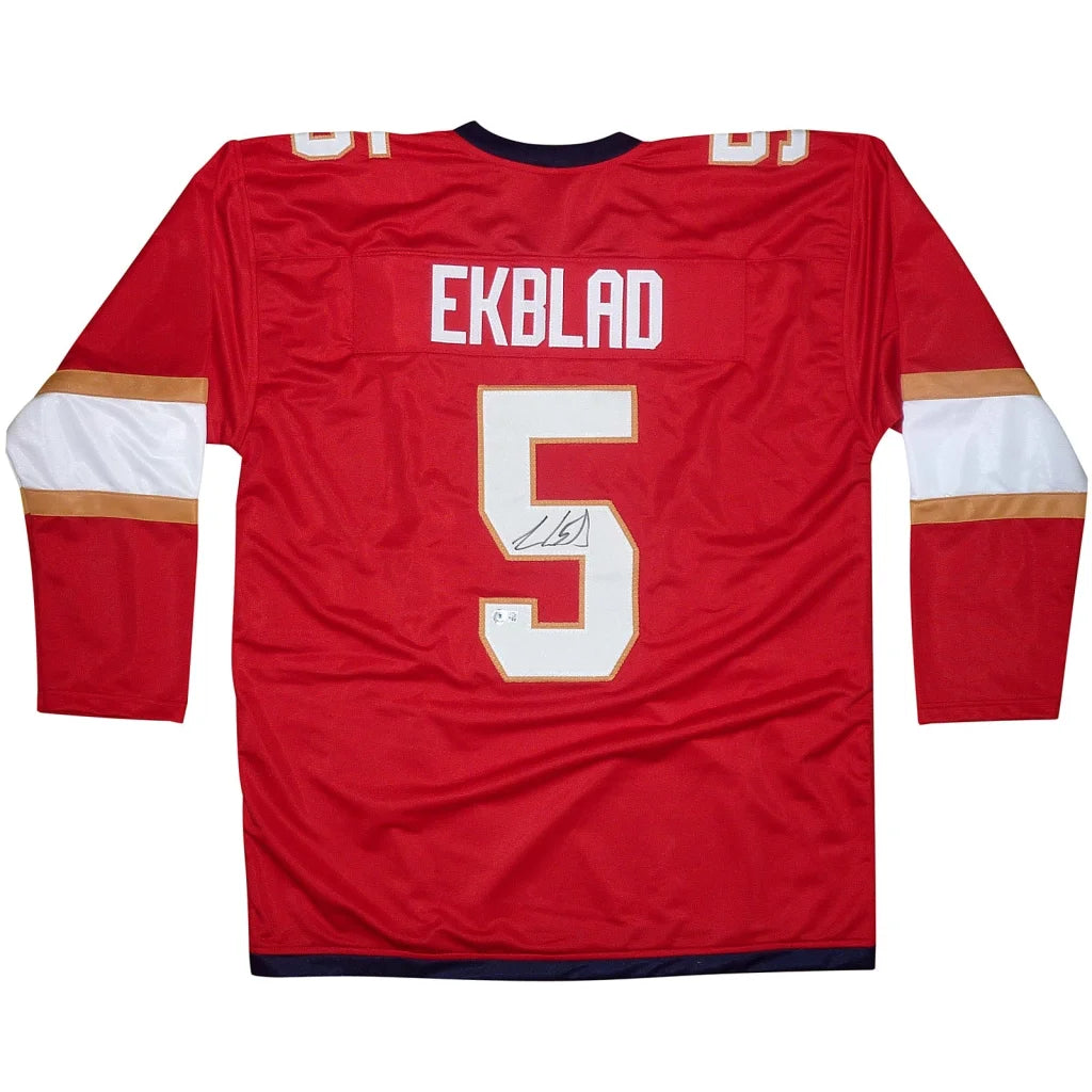 Aaron Ekblad autographed red custom jersey with Ekblad 5