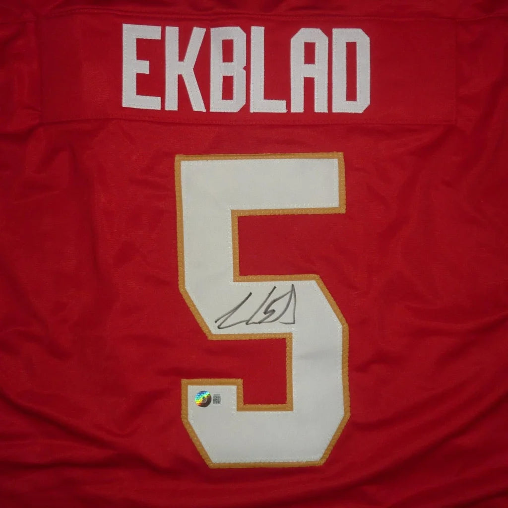 Aaron Ekblad autographed Florida red custom jersey with number 5