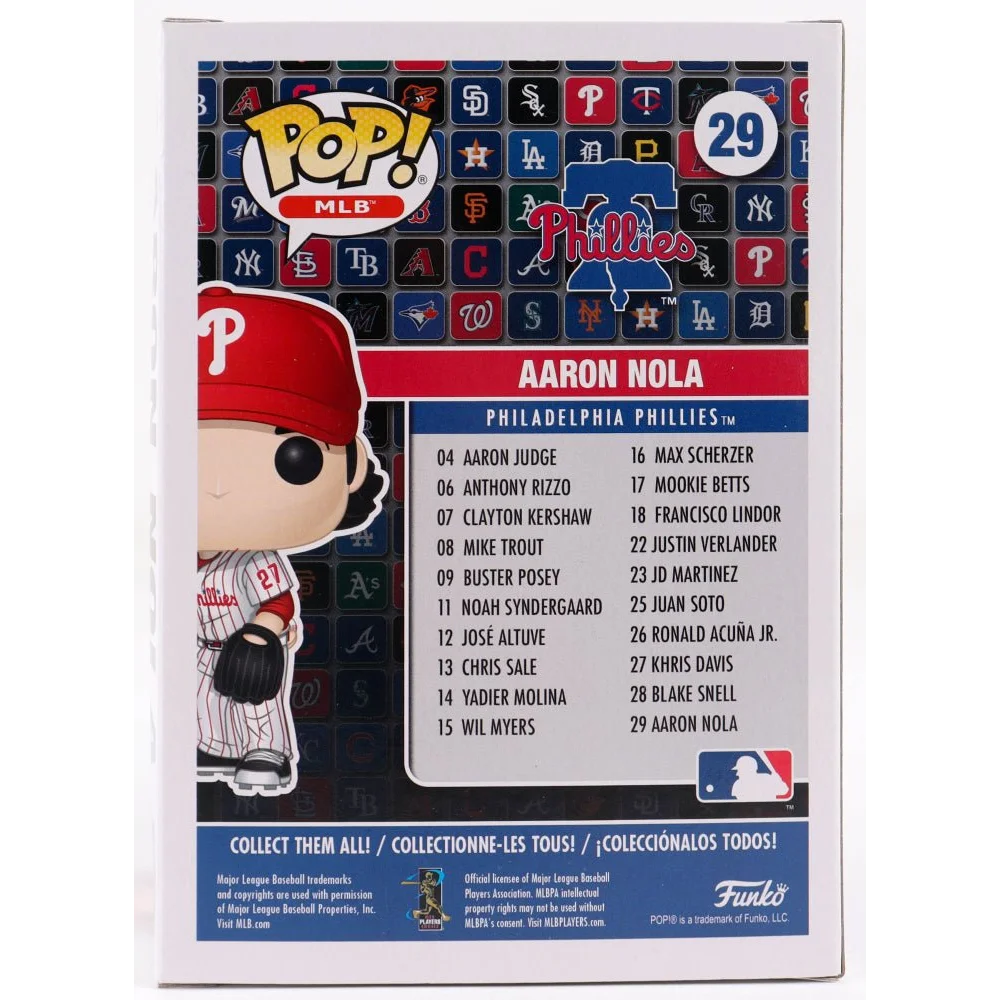 Collectible Aaron Nola Funko Pop vinyl figure packaging for Phillies fans