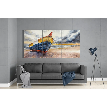 Stunning Glass Art Weathered Beach Boat Watercolor Print | Modern Wall Art Decor | vintageantiquesgifts.com