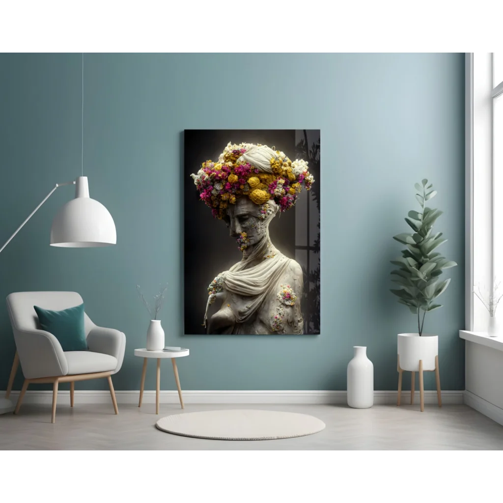 Floral Crown Statue Canvas Wall Art Print | Contemporary Home Wall Art | vintageantiquesgifts.com
