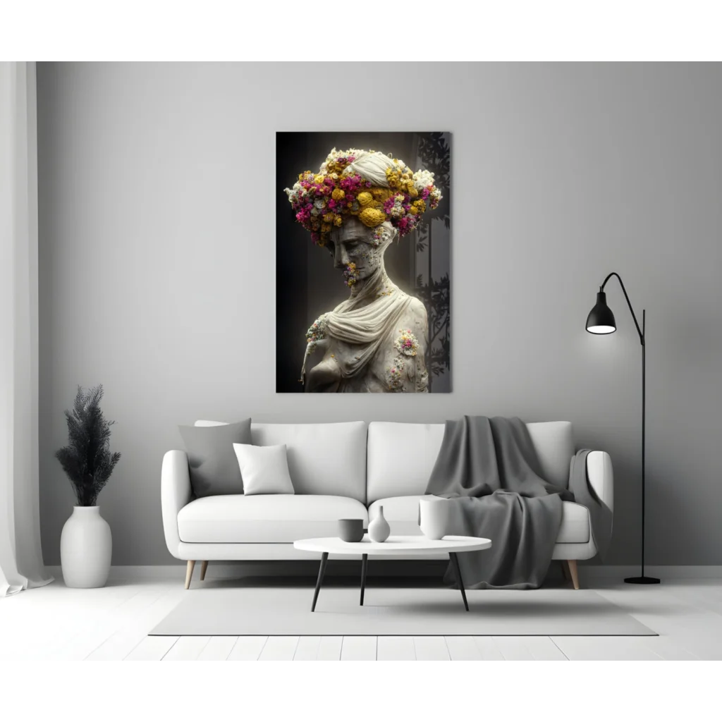 Floral Crown Statue Canvas Wall Art Print | Modern Wall Art Decor | vintageantiquesgifts.com