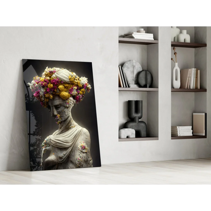 Striking Floral Crown Statue black-and-white canvas wall art print