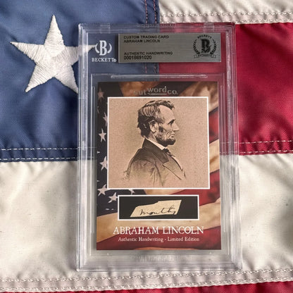 Beckett-graded abraham lincoln legal document card with authentic lincoln handwriting fragments in clear protective case