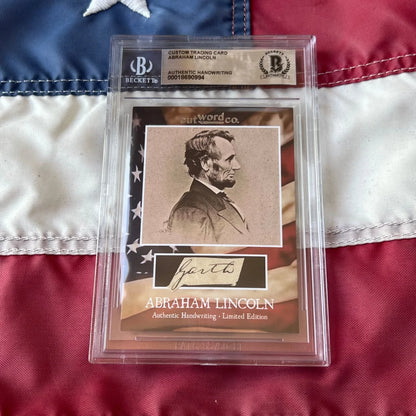 A sepia-toned abraham lincoln legal document authentic handwriting card encased in clear beckett certified slab