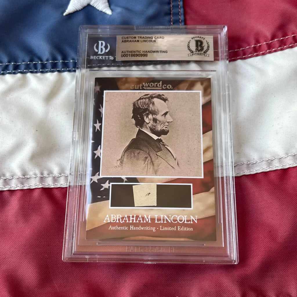 A framed Abraham Lincoln legal document trading card with authentic Abraham Lincoln handwriting and limited edition label