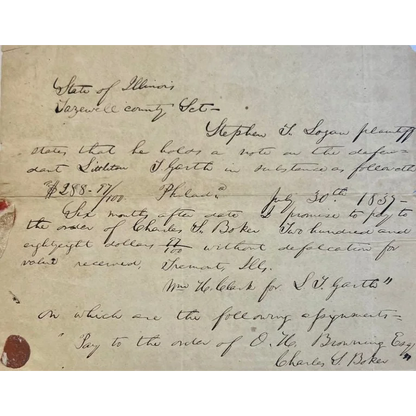 Authentic Abraham Lincoln legal document: 1837 handwritten note with red wax seal