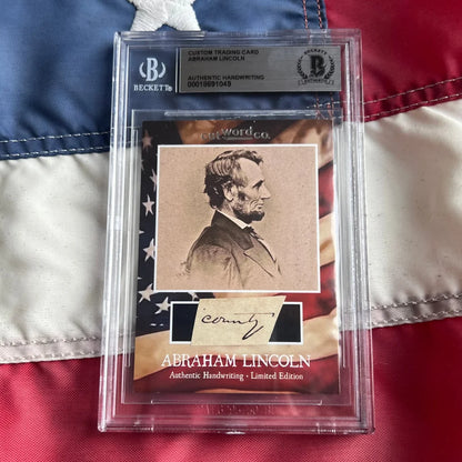 Abraham Lincoln legal document card with authentic handwriting portrait