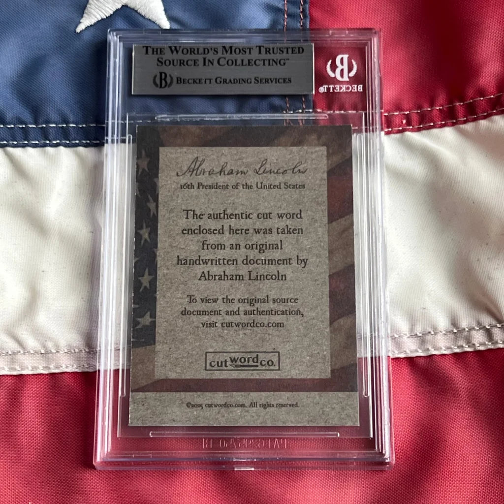 Authentic Abraham Lincoln legal document handwriting card in plastic case