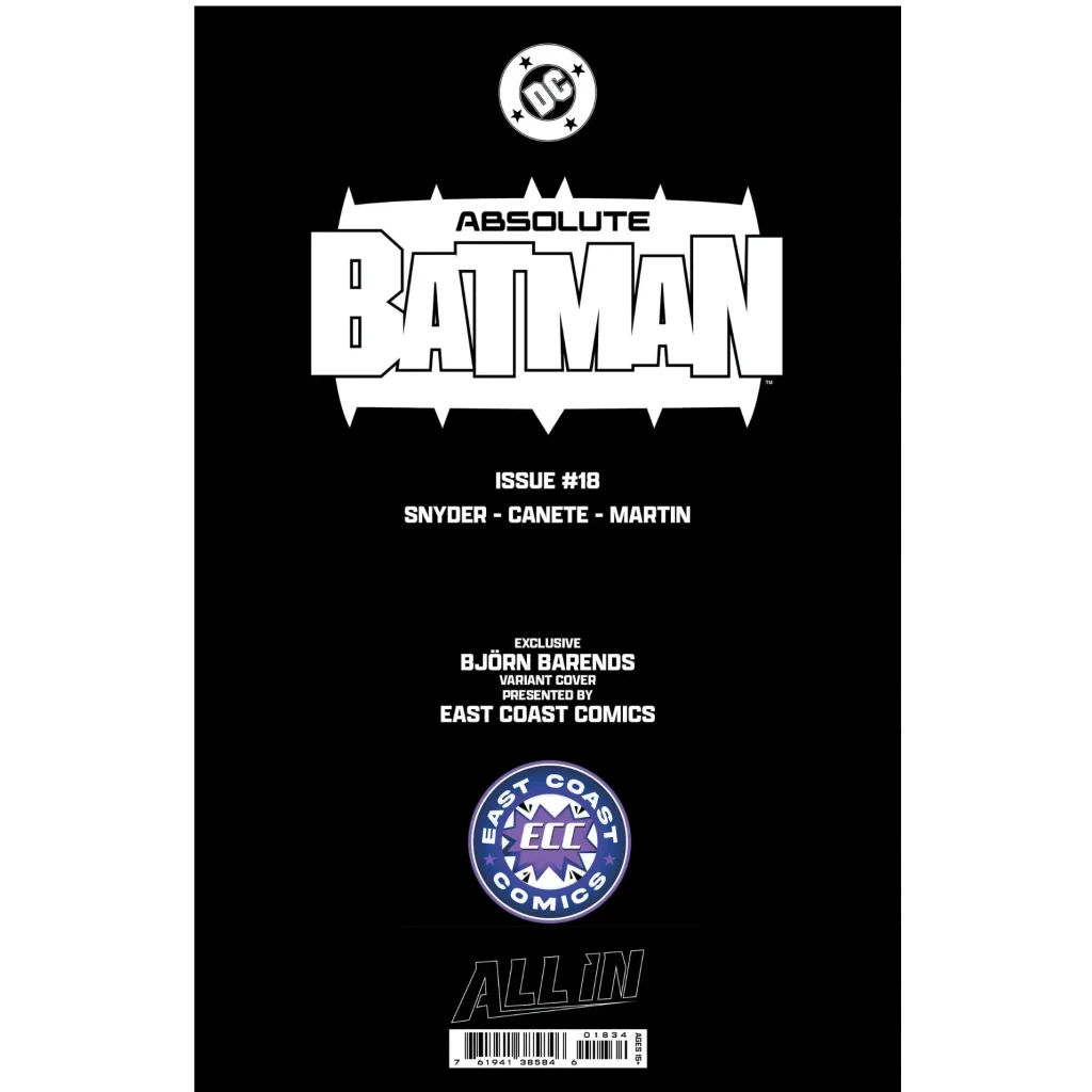 Absolute Batman #18 ECC Barends Exclusive Back — DC Comics Variant Collectible USA