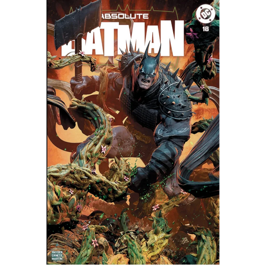 Absolute batman #18 ecc bjorn barends exclusive features batman in dark spiked armor amidst twisted vines and orange backdrop