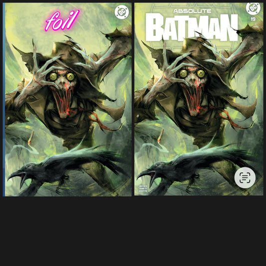 Absolute Batman #19 cover: green-eyed monster, crow, Ivan Tao virgin foil set