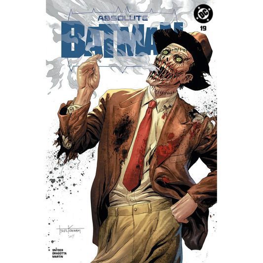 A grim stitched scarecrow figure in a bloodstained brown suit on the absolute batman tyler kirkham exclusive cover