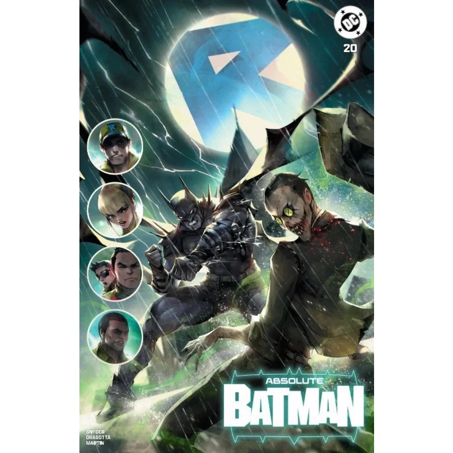 Batman in dark gray armored suit with spiked cowl battles undead under blue moon ivan tao exclusive absolute batman