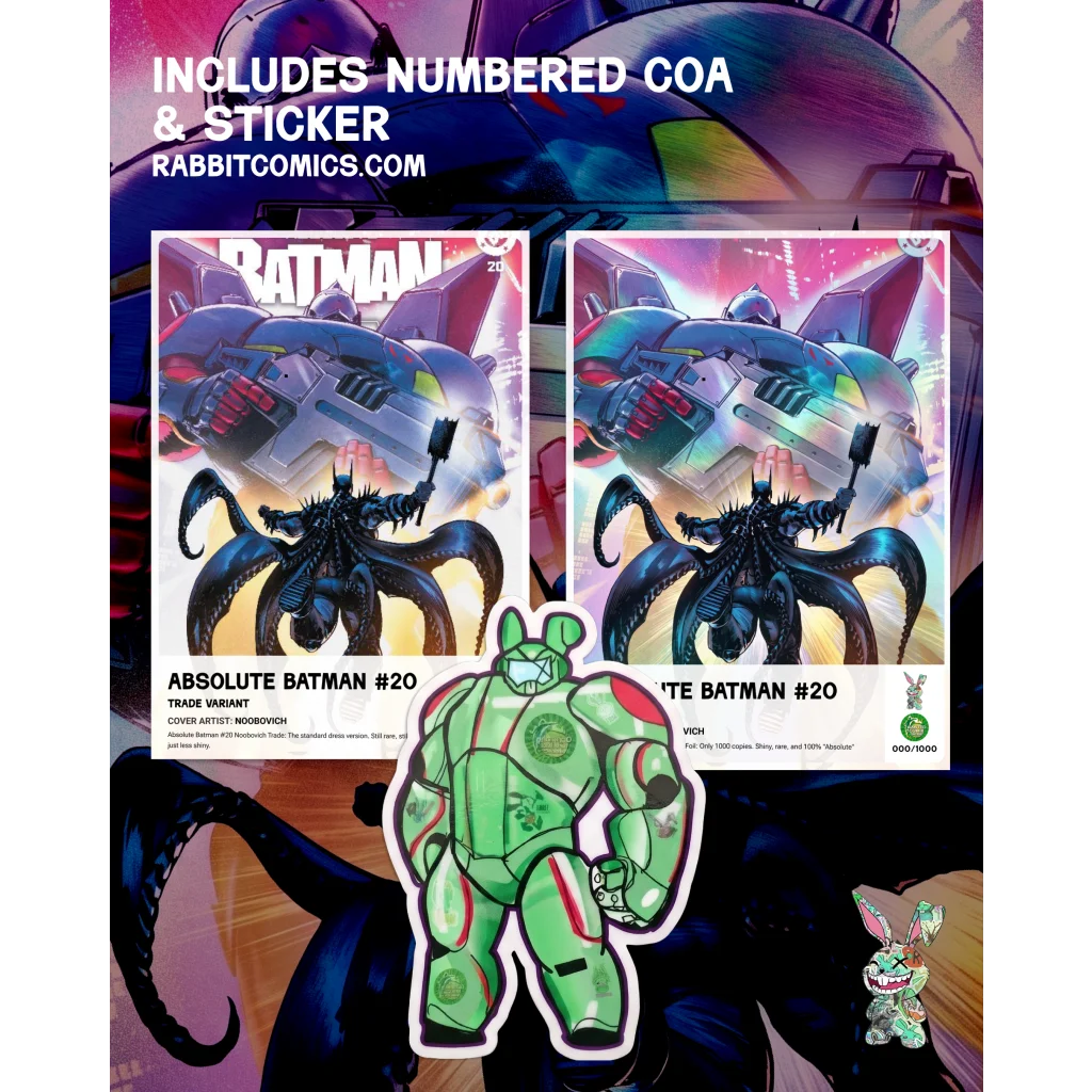 Green armored rabbit sticker from absolute batman 20 noobovich variant exclusive for collectors and fans