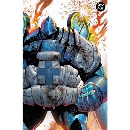 Blue and silver armored superhero with glowing energy effects on the absoute batman 20 tyler kirkham exclusive cover