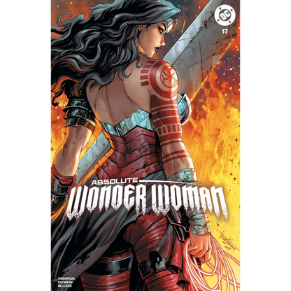 Wonder Woman in red teal armor holds lasso, Tyler Kirkham exclusive variant cover