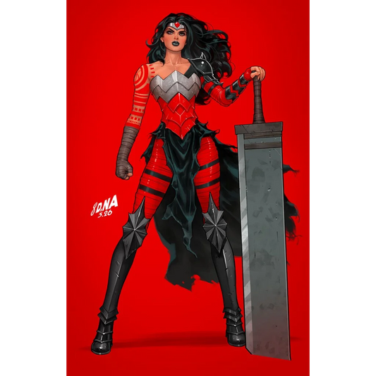Red silver armored Wonder Woman dynamic pose David Nakayama exclusive virgin variant
